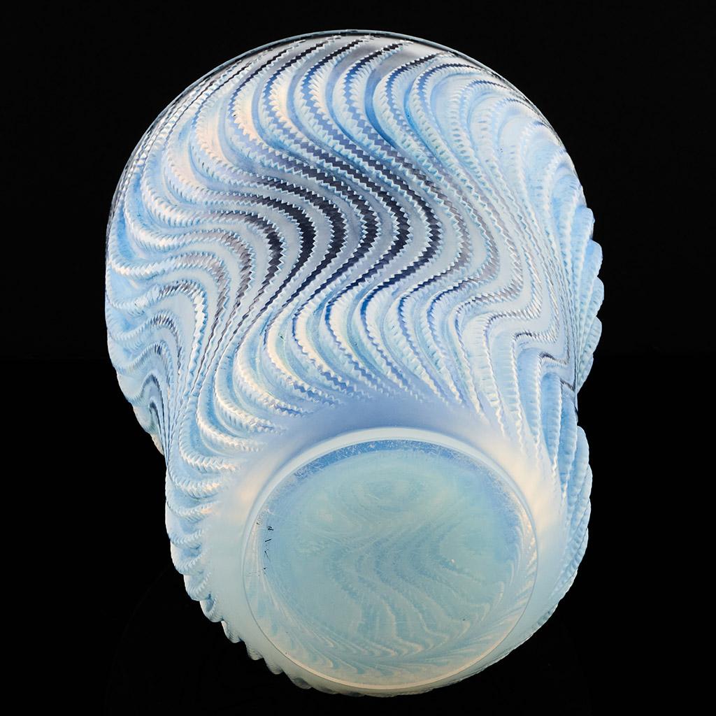 Mid-20th Century Actinia an Electric Blue Opalescent Glass Vase by Rene Lalique