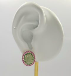 Actinolite Cat's Eye, Pink Sapphire and Tsavorite Earrings set in 18K Rose Gold