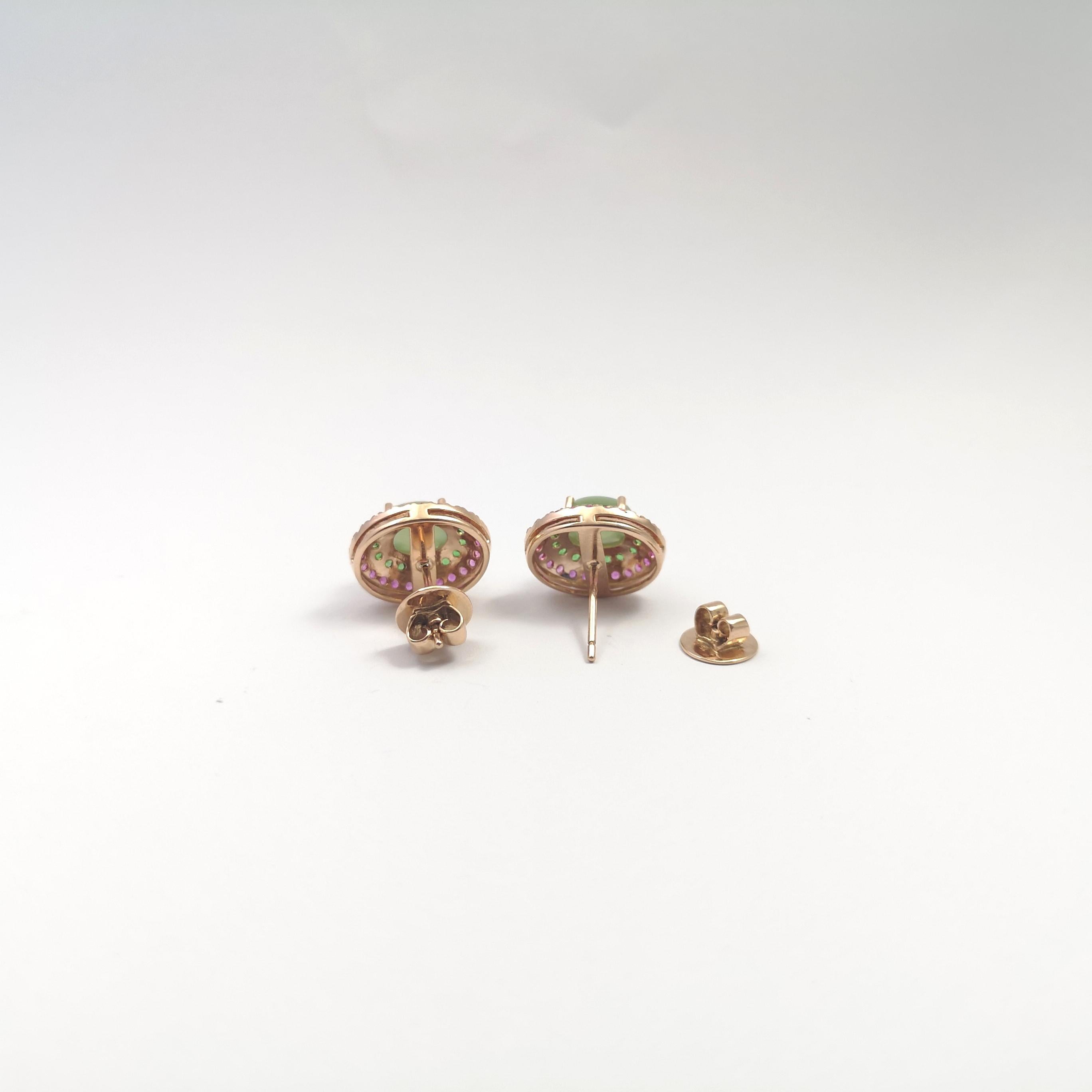 Orecchini con occhio di gatto di actinolite, zaffiro rosa e tsavorite in oro rosa 18 carati in vendita 2