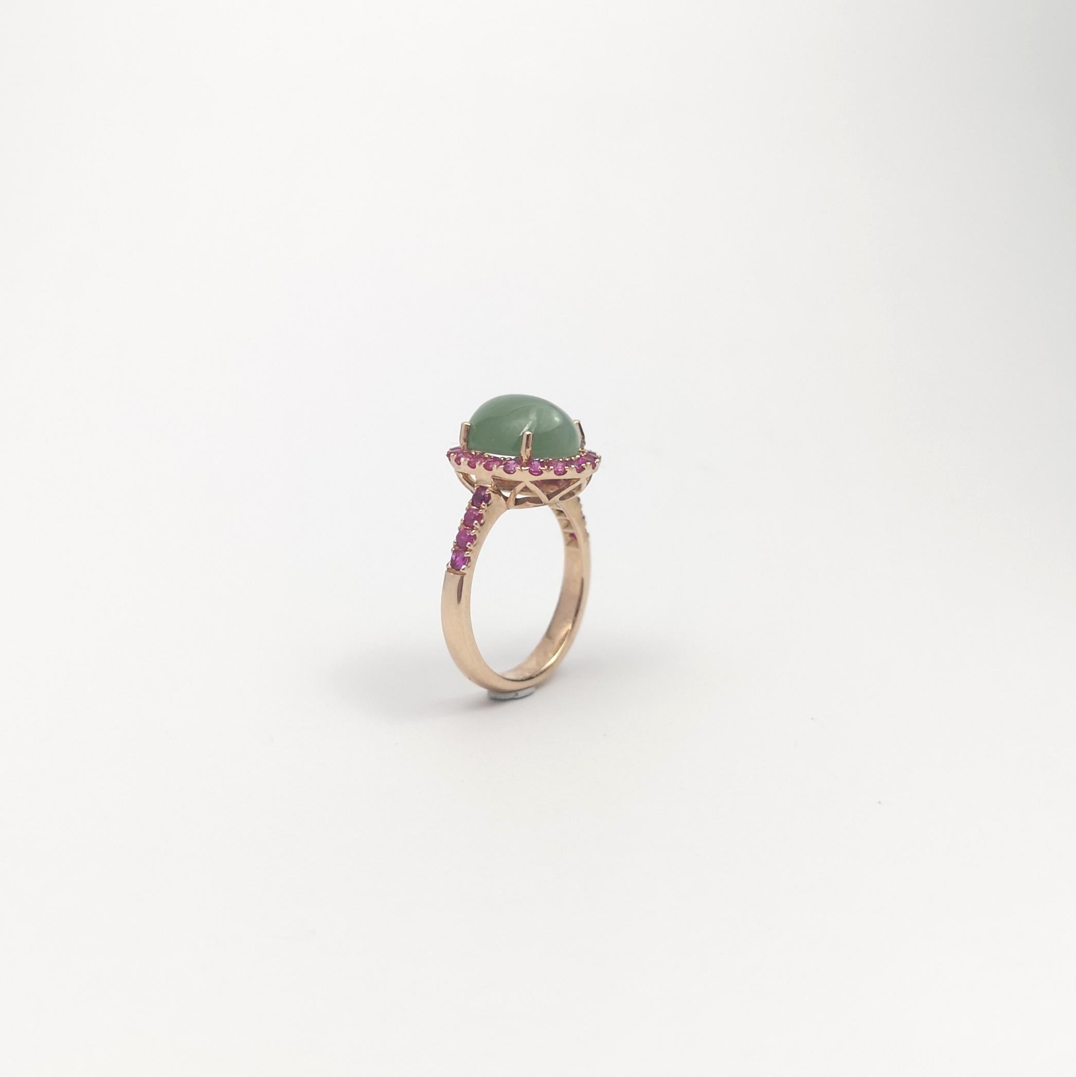 Actinolite Cat's Eye with Pink Sapphire Ring set in 18K Rose Gold Settings For Sale 5