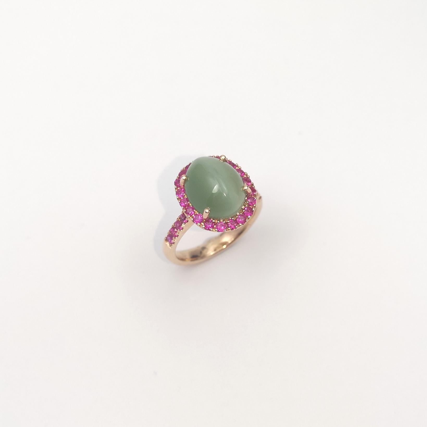 Actinolite Cat's Eye with Pink Sapphire Ring set in 18K Rose Gold Settings For Sale 9