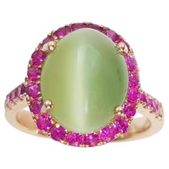 Bague œil de chat en actinolite et saphir rose en or rose 18 carats