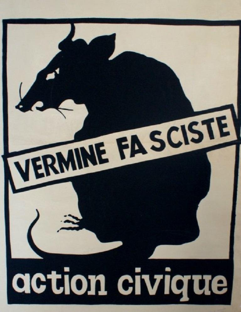 Action Civique Vermine Fasciste May 1968 Original Vintage Poster In Good Condition For Sale In Melbourne, Victoria