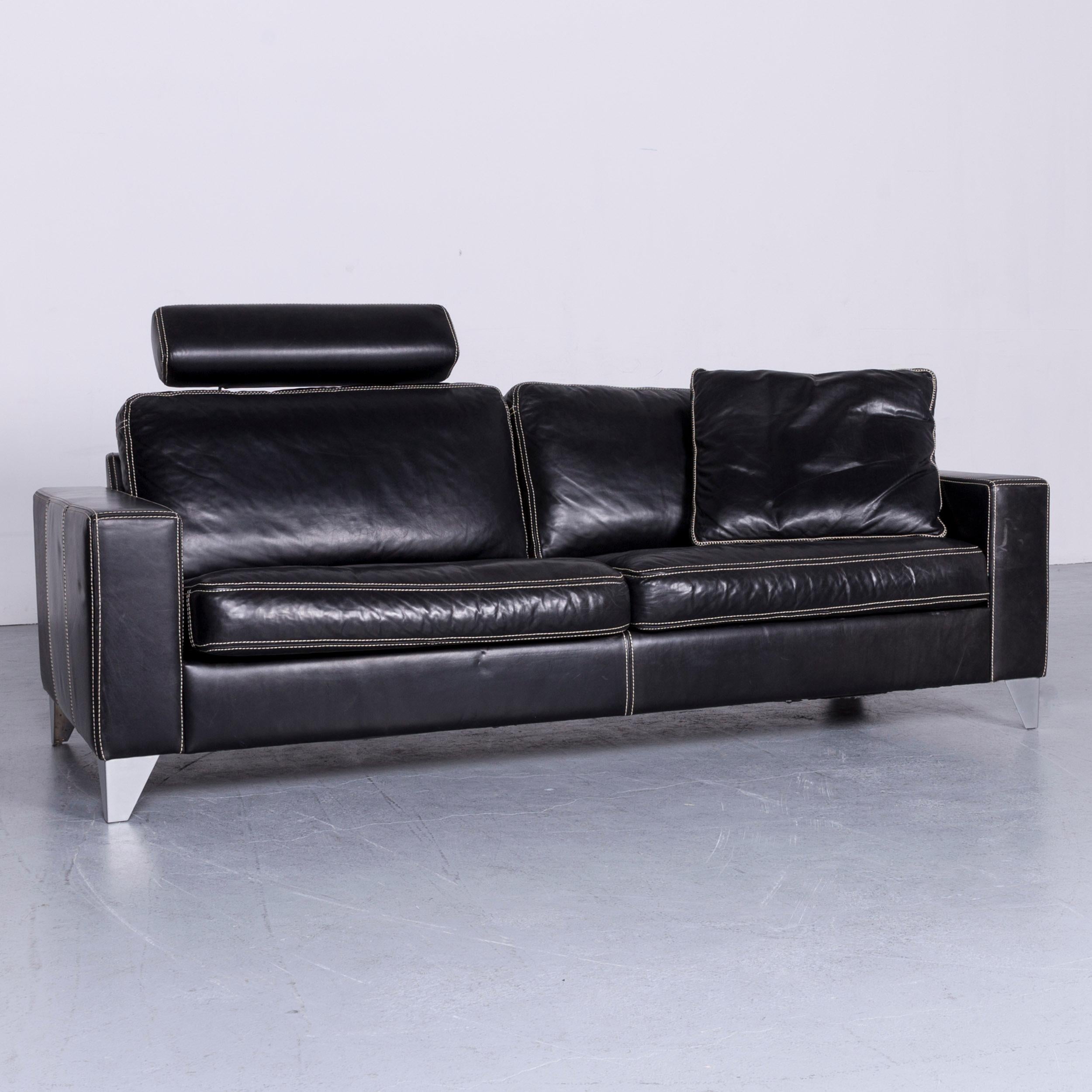 German Activineo Designer Leather Sofa Black Two-Seat Couch For Sale
