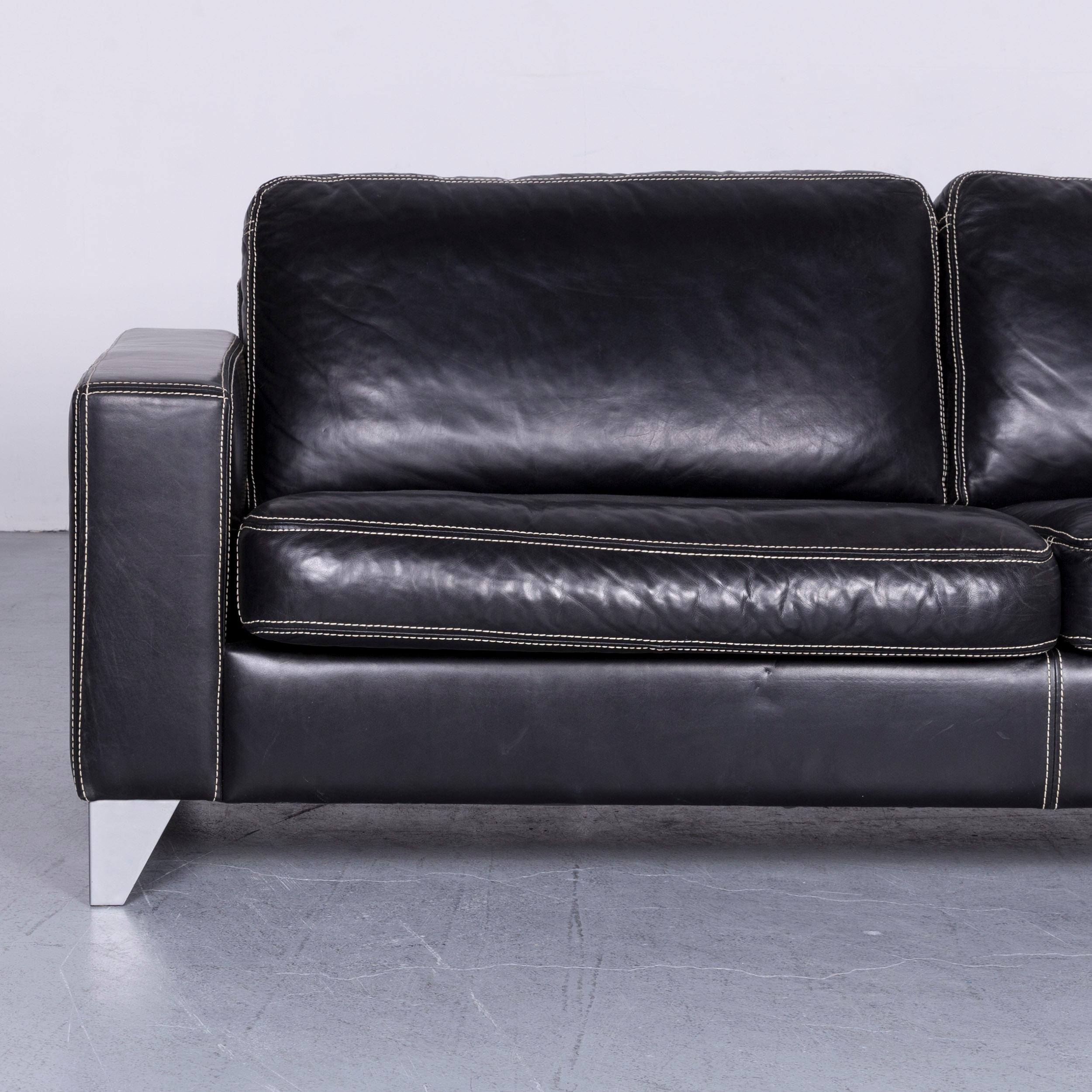 Activineo Designer Leather Sofa Black Two-Seat Couch In Good Condition For Sale In Cologne, DE
