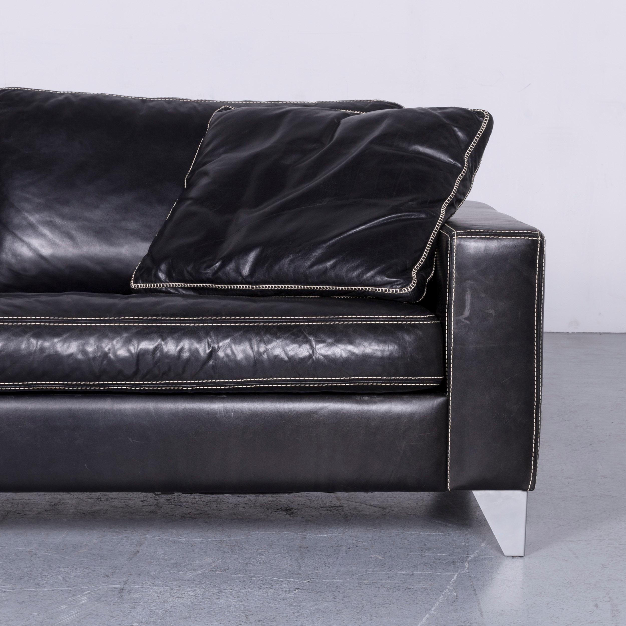 Contemporary Activineo Designer Leather Sofa Black Two-Seat Couch For Sale