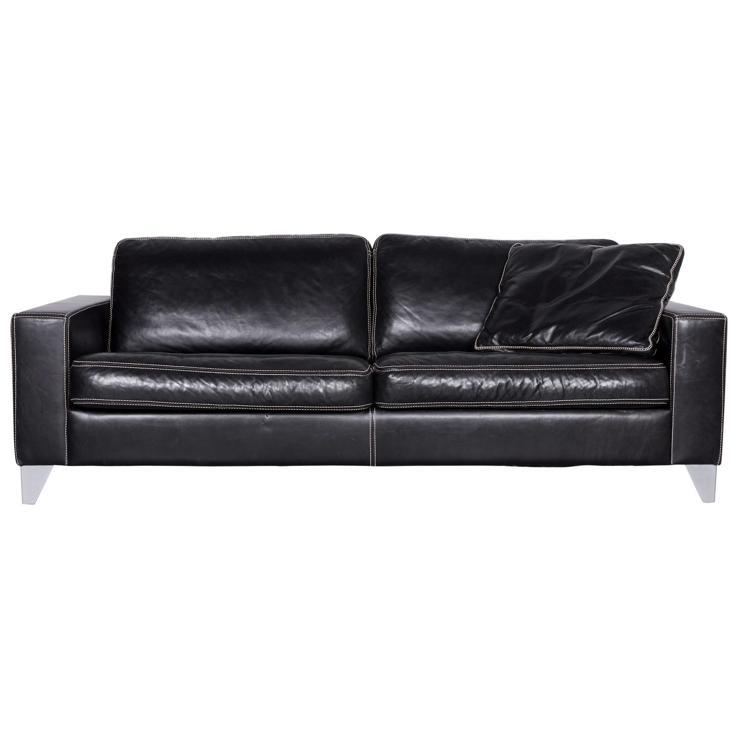 Activineo Designer Leather Sofa Black Two-Seat Couch For Sale