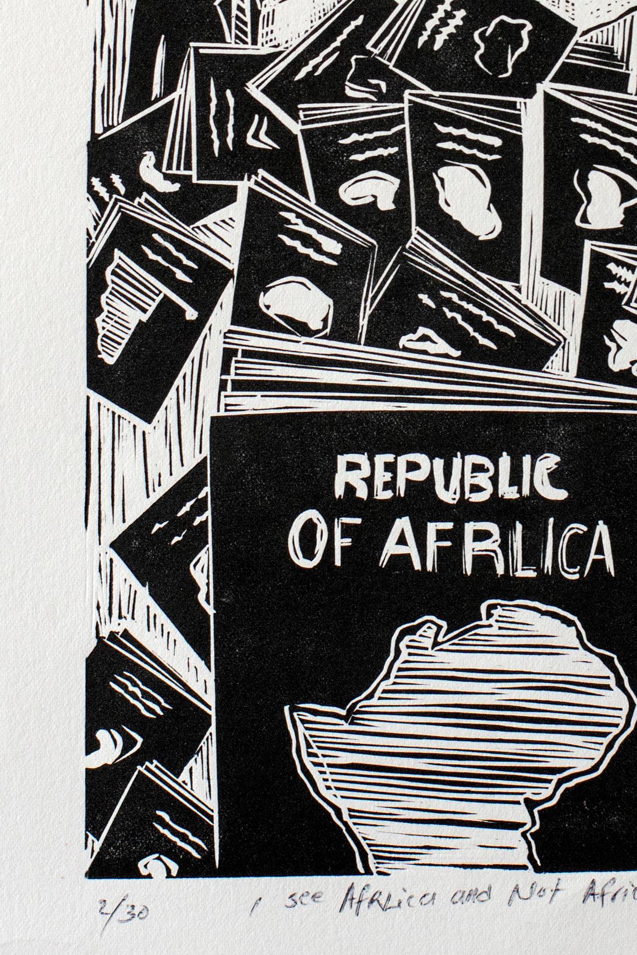 I see Afrlica and not Africa, Actofel Ilovu, Linoleum block print on frabriano - Other Art Style Print by Actofel Ilovu 