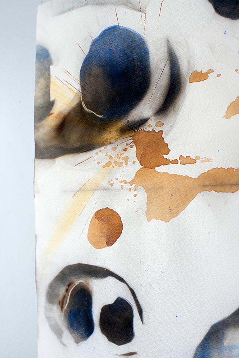 I See Future 2, 2020. Smoke, coffee, ballpoint pen and pastel on ivory Rosaspina fabriano paper

In the 'I see...' series, Actofel Ilovu’s latest body of prints, the artist draws on the motif of the inside of a marula fruit, which looks like two