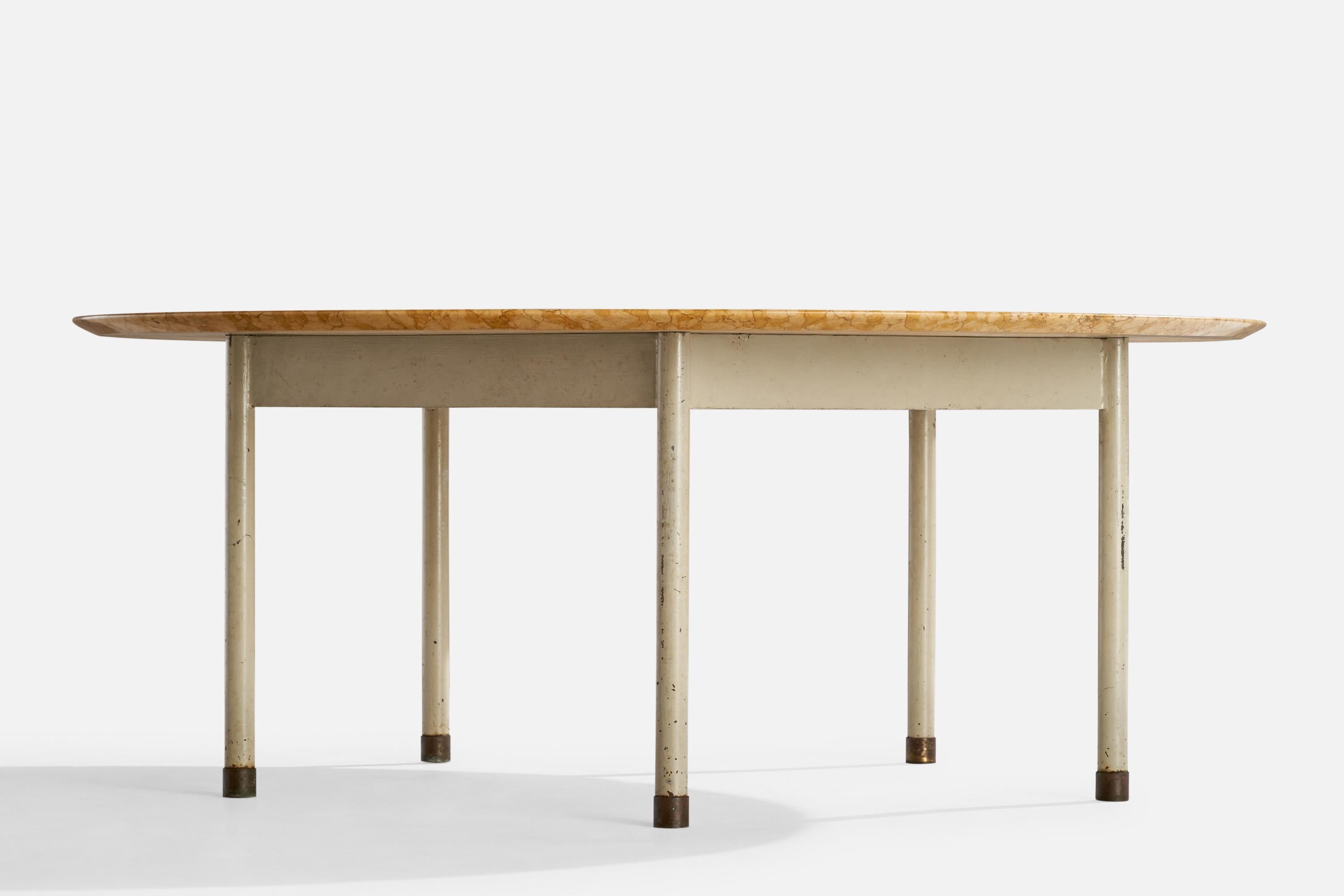 Acton Bjørn, table basse, marbre, acier, laiton, Danemark, années 1950 en vente 1