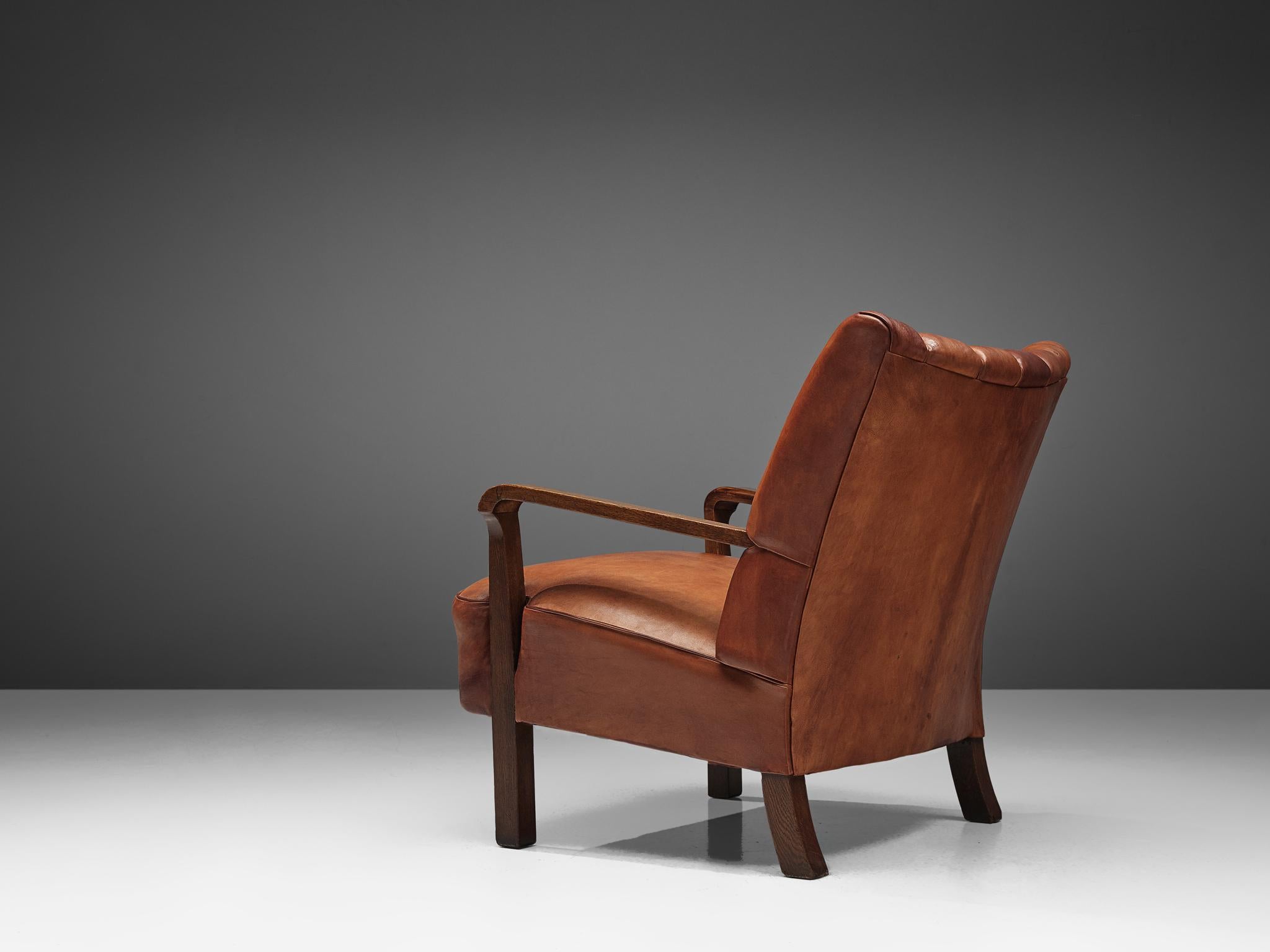 Scandinavian Modern Acton Bjørn for A.J. Iversen Armchair in Patinated Niger Leather and Aged Oak