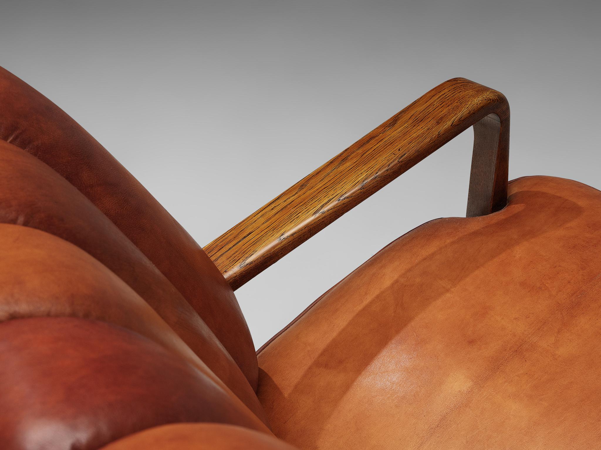 Danish Acton Bjørn for A.J. Iversen Armchair in Patinated Niger Leather and Aged Oak