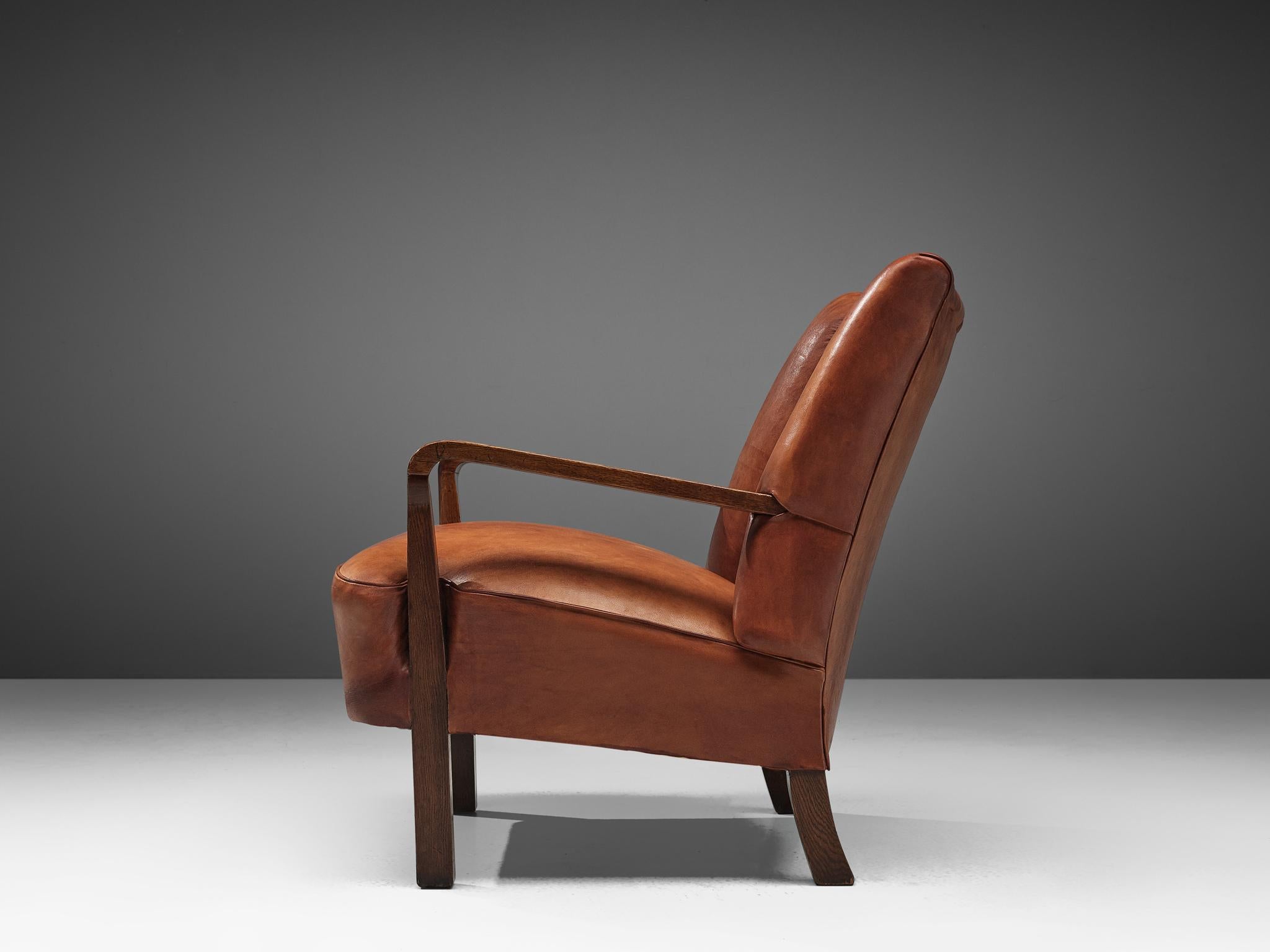 Mid-20th Century Acton Bjørn for A.J. Iversen Armchair in Patinated Niger Leather and Aged Oak
