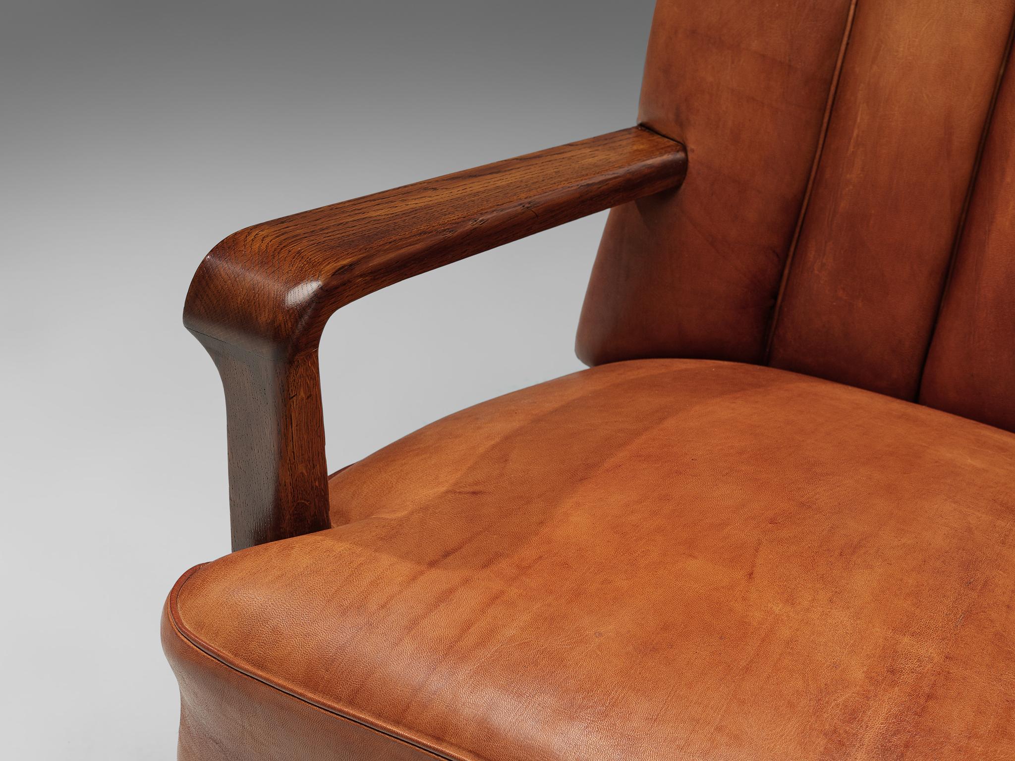 Acton Bjørn for A.J. Iversen Armchair in Patinated Niger Leather and Aged Oak 1