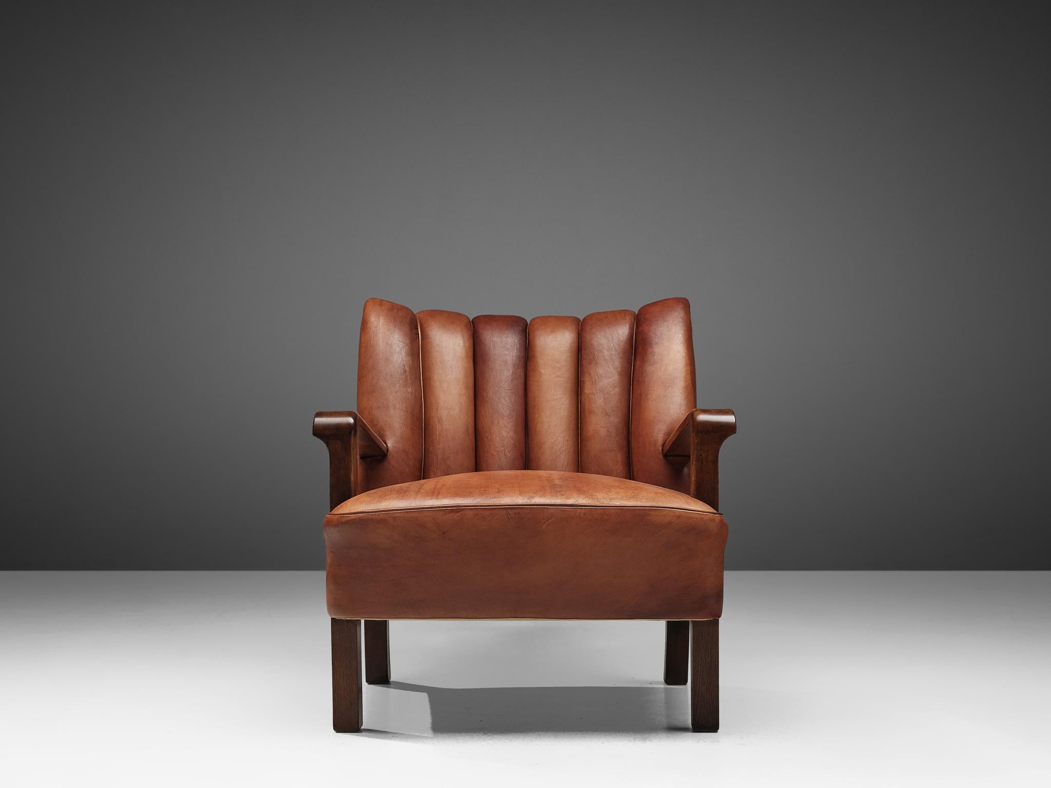 Acton Bjørn for A.J. Iversen Armchair in Patinated Niger Leather and Aged Oak 2