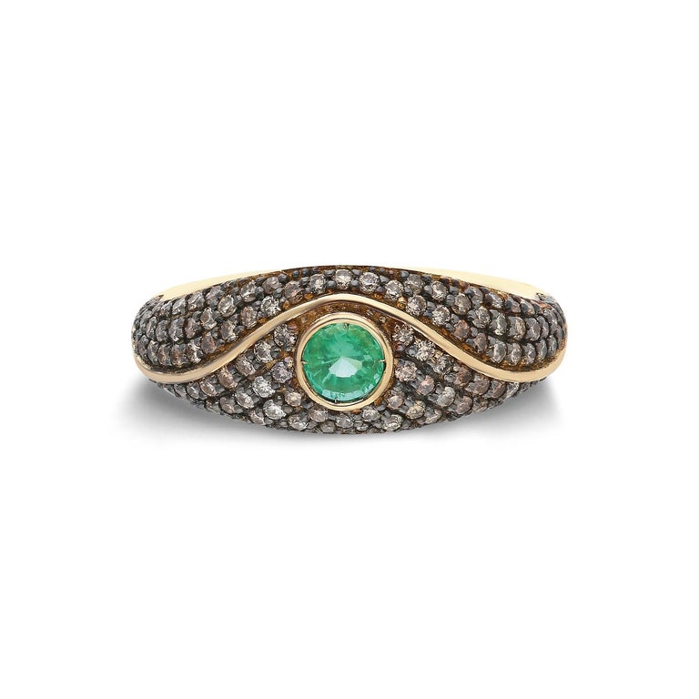 Customizable “Acu” Pavé Ring, Champagne Diamonds and Emerald 'Rhodium ...