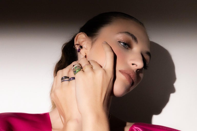 Customizable “Acu” Pavé Ring, Champagne Diamonds and Emerald 'Rhodium ...