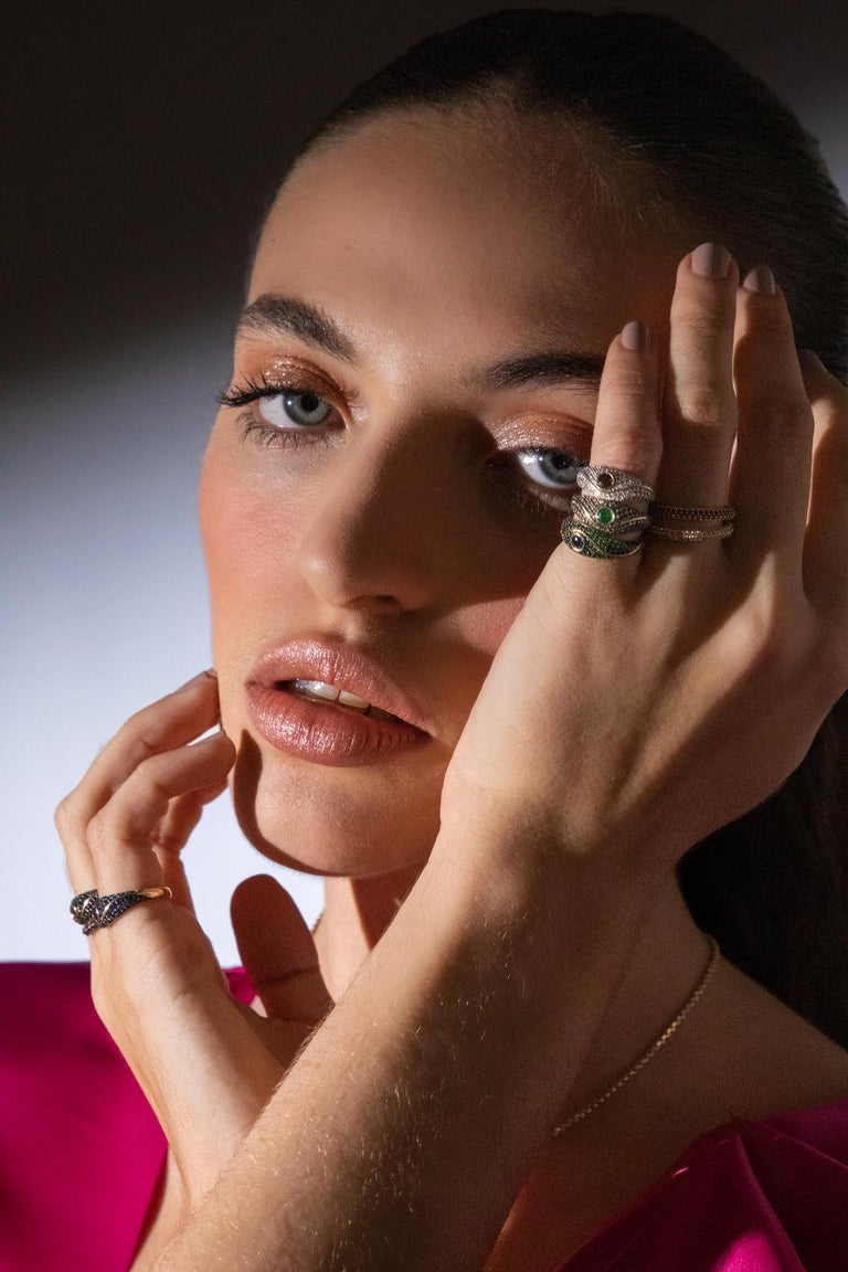 Customizable “Acu” Pavé Ring, Champagne Diamonds and Emerald 'Rhodium ...