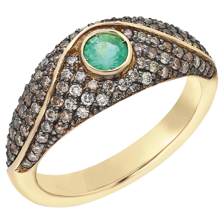 Customizable “Acu” Pavé Ring, Champagne Diamonds and Emerald 'Rhodium ...
