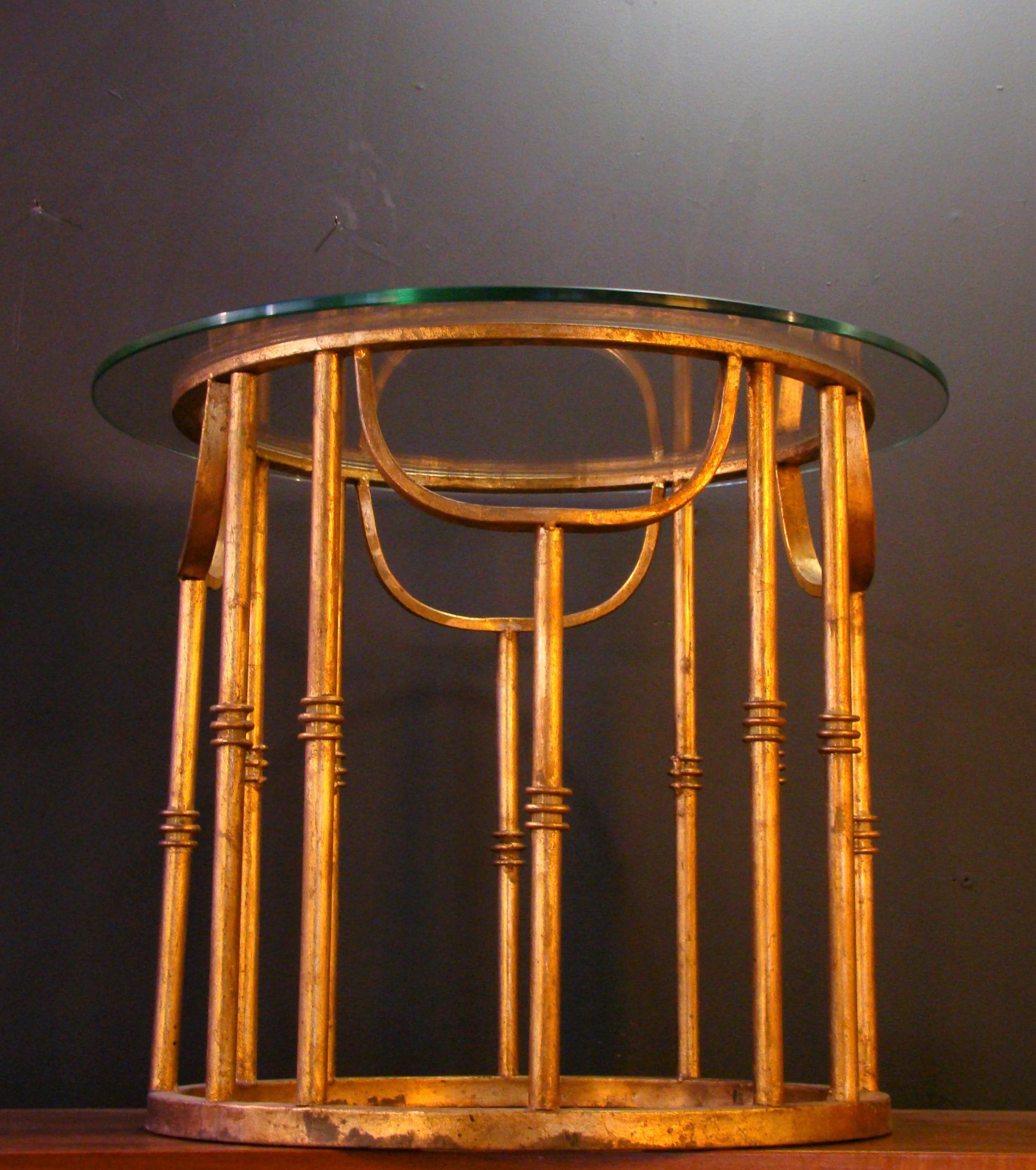 Aculpulco Style Gold Gilded Iron and Glass Side Table Attributed to Arturo Pani For Sale 2