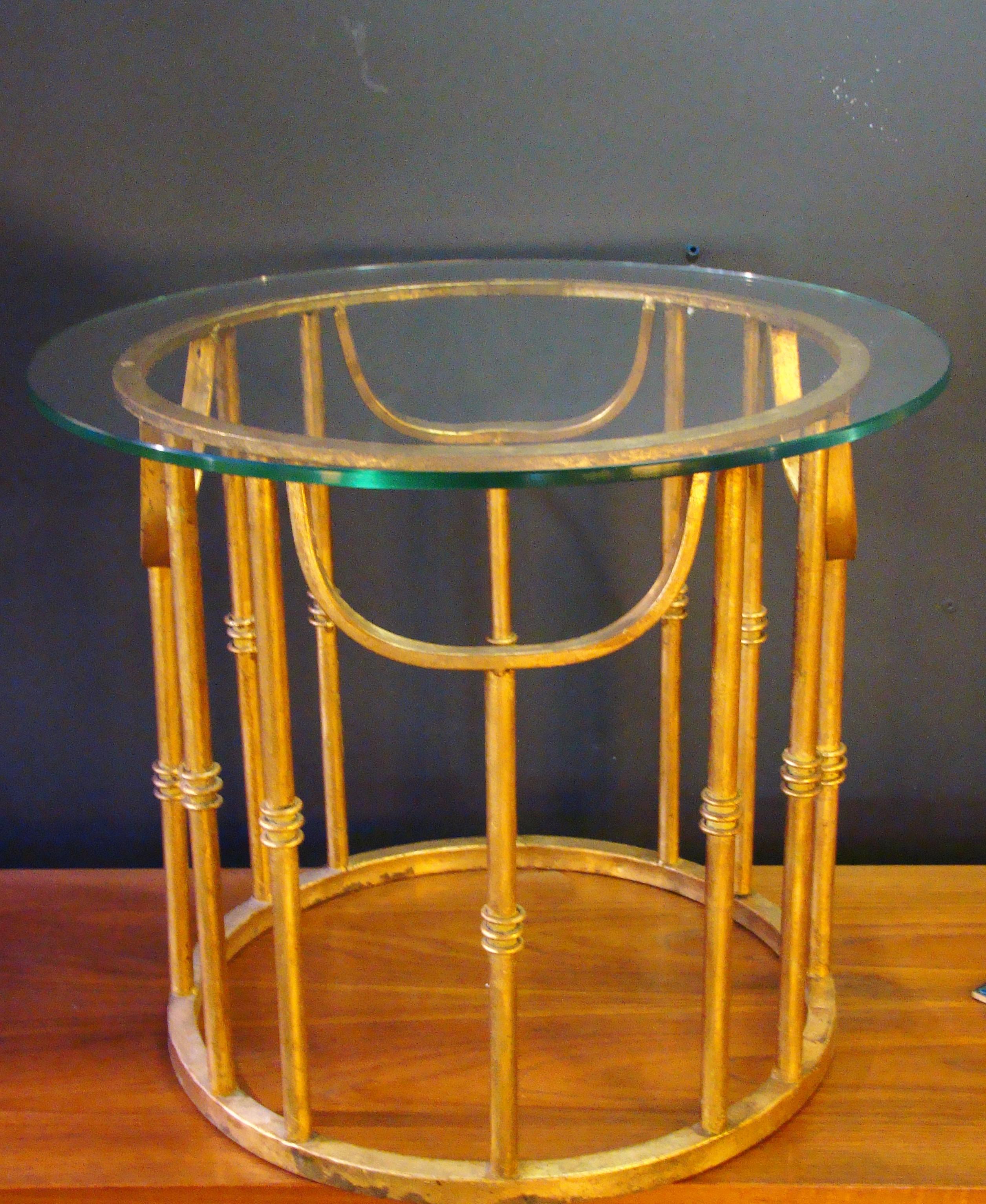 Mid-Century Modern Aculpulco Style Gold Gilded Iron and Glass Side Table Attributed to Arturo Pani For Sale
