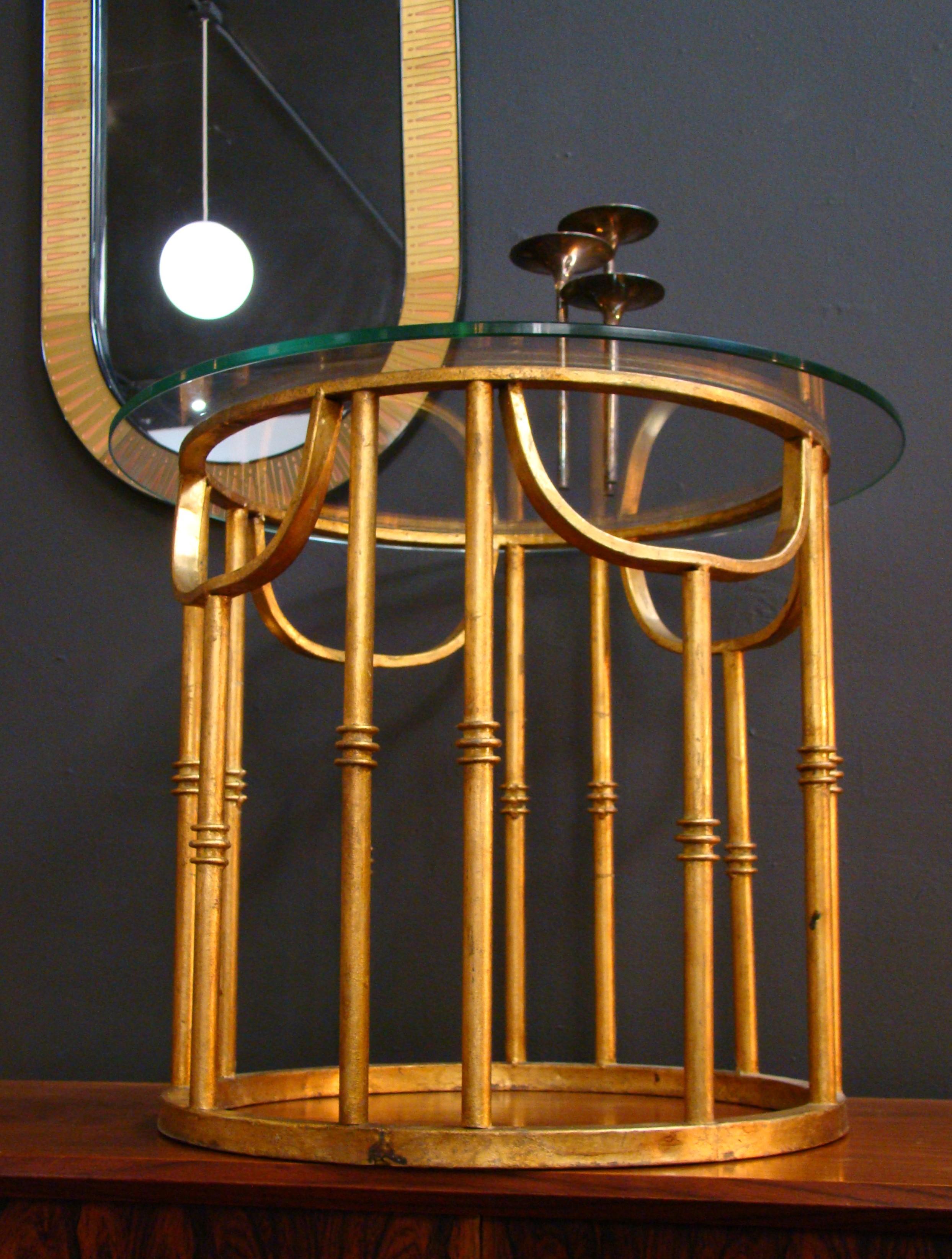 Aculpulco Style Gold Gilded Iron and Glass Side Table Attributed to Arturo Pani For Sale 1