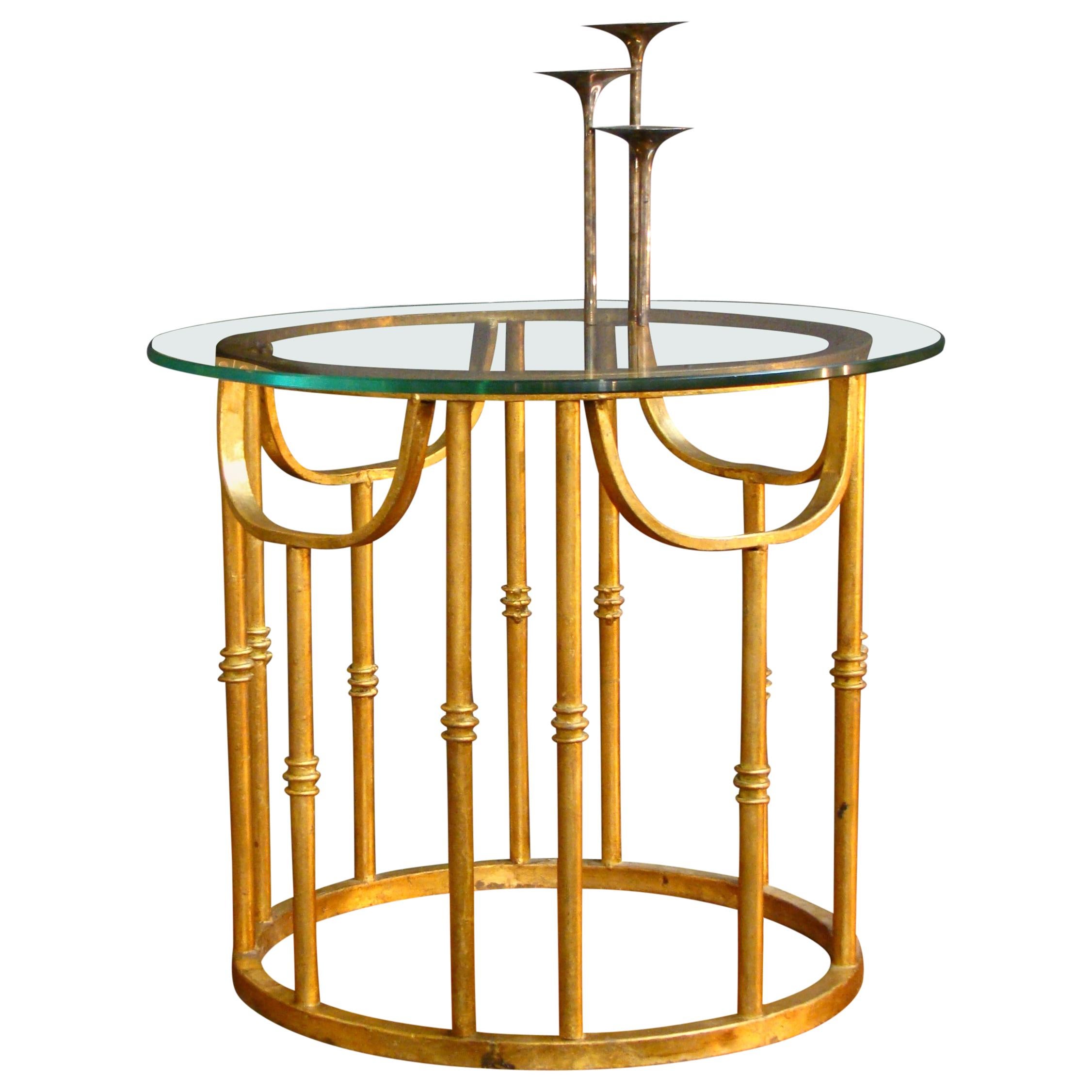 Aculpulco Style Gold Gilded Iron and Glass Side Table Attributed to Arturo Pani For Sale