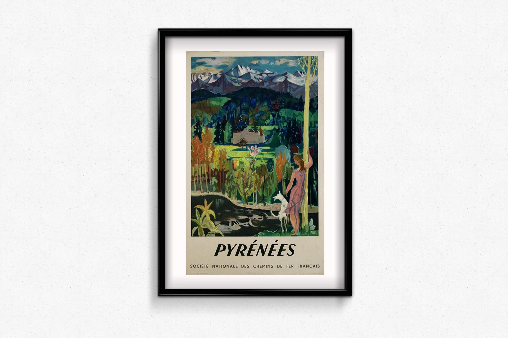 Original-Reiseplakat von 1951 für die SNCF - Pyrenäen im Angebot 2