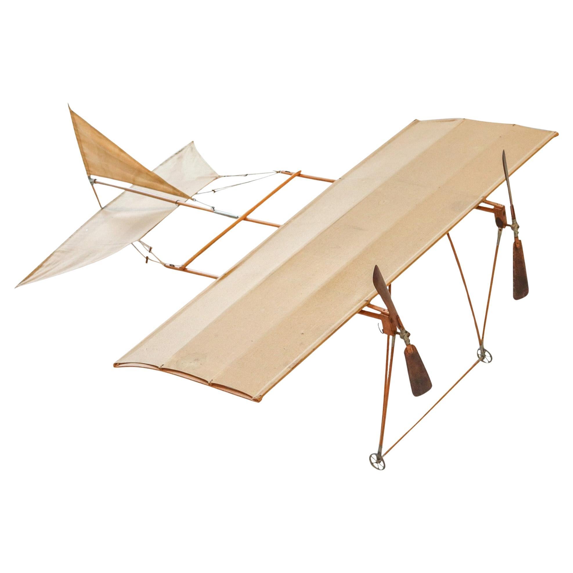 AD-ASTRA Modèle réduit d'avion 1910 Début 20ème siècle Rare en Wood Brass et Linen en vente