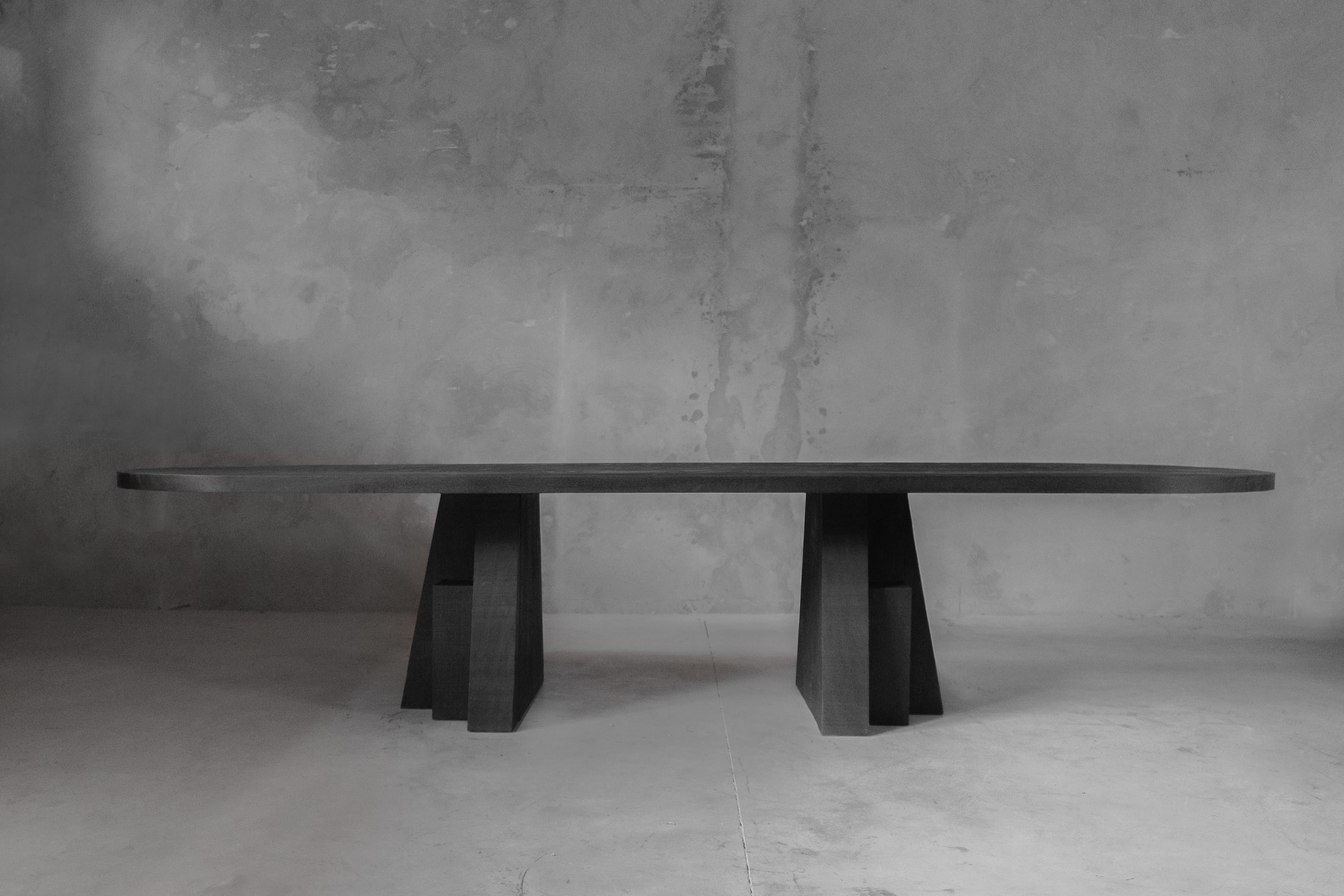 Ad Black Iroko Wood Dining Table, Hand-Sculpted, Signed Arno Declercq In New Condition In Geneve, CH