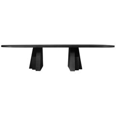 Ad Black Iroko Wood Dining Table, Hand-Sculpted, Signed Arno Declercq