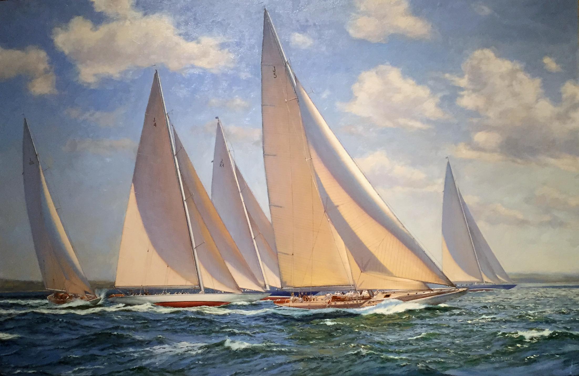 A.D. Blake Landscape Painting - Ranger leads the J Class fleet in the race from  Mattapoisett to Edgartown, 1937