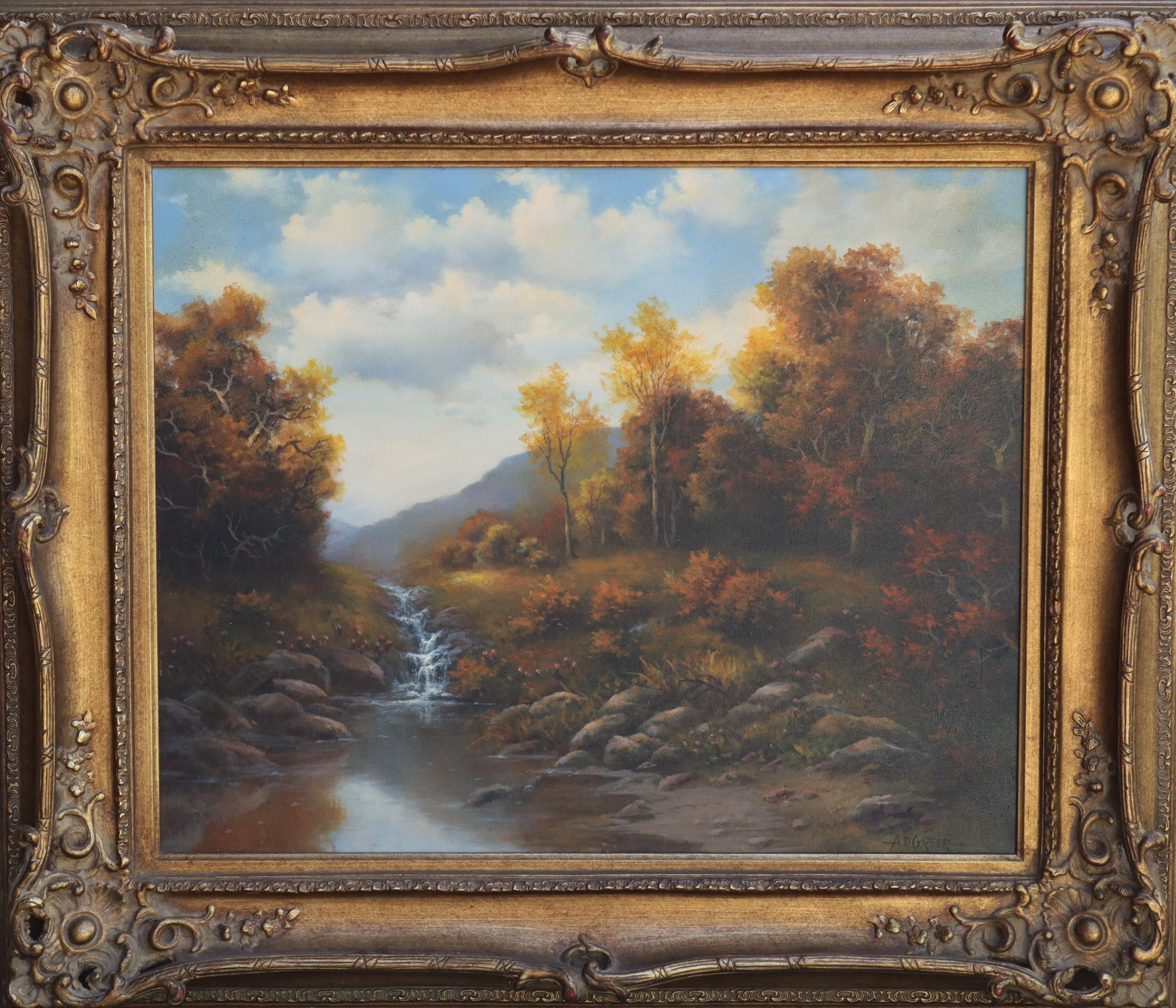 Autumnal Mountain Landscape with Creek - Painting by A.D. Greer