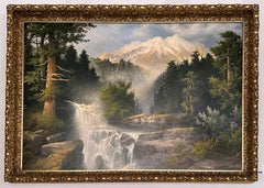 Vintage "Colorado Falls", A.D. Greer, Original Oil on Canvas, 45x62, Mountain Landscape