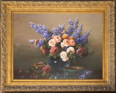 Floral Still Life with Roses, Lilacs, and Zinnias