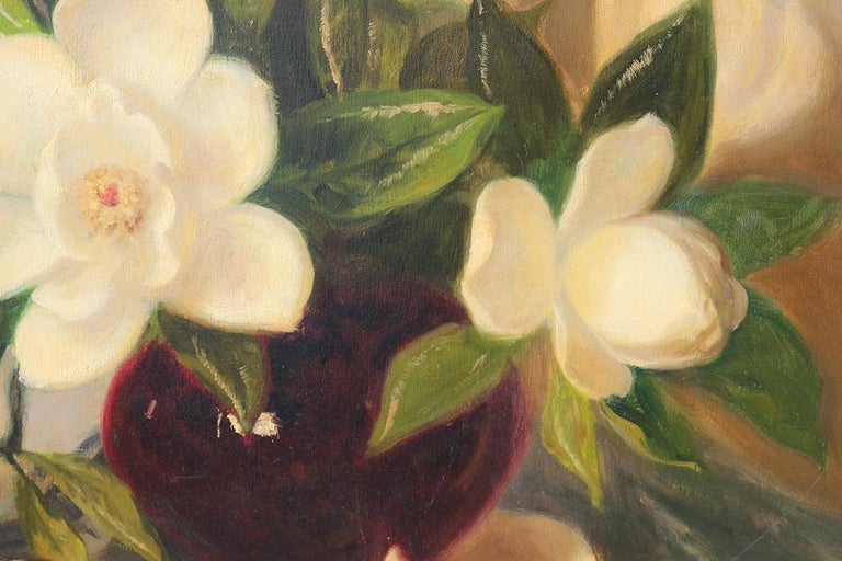Green and White Realistic Magnolia Flowers Interior Still Life For Sale 5