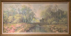 "Idyllic Landscape", A.D. Greer, Original Oil on Canvas, 48x96 in, Realism, Pink