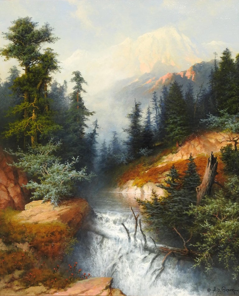 "Mountain Scene", A.D. Greer, Original Oil on Canvas, 30x24 in., Landscape - Painting by A.D. Greer