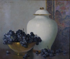 {Still Life of Black Grapes and White Vase}