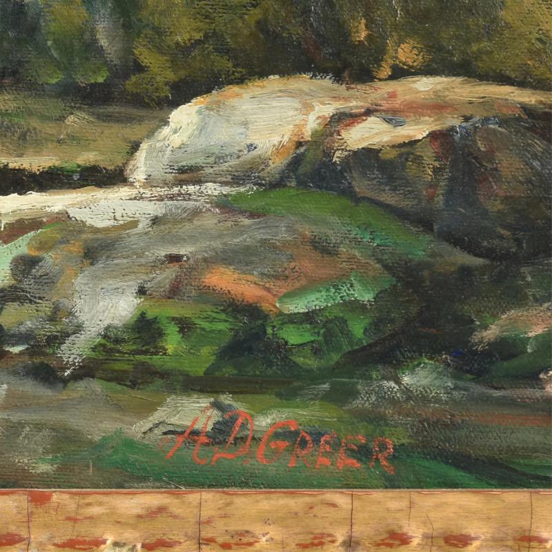 „WESTERN MOUNTAIN LANDSCAPE“ AUSTIN ARTIST FRAMED 27 X 46 (Impressionismus), Painting, von A.D. Greer