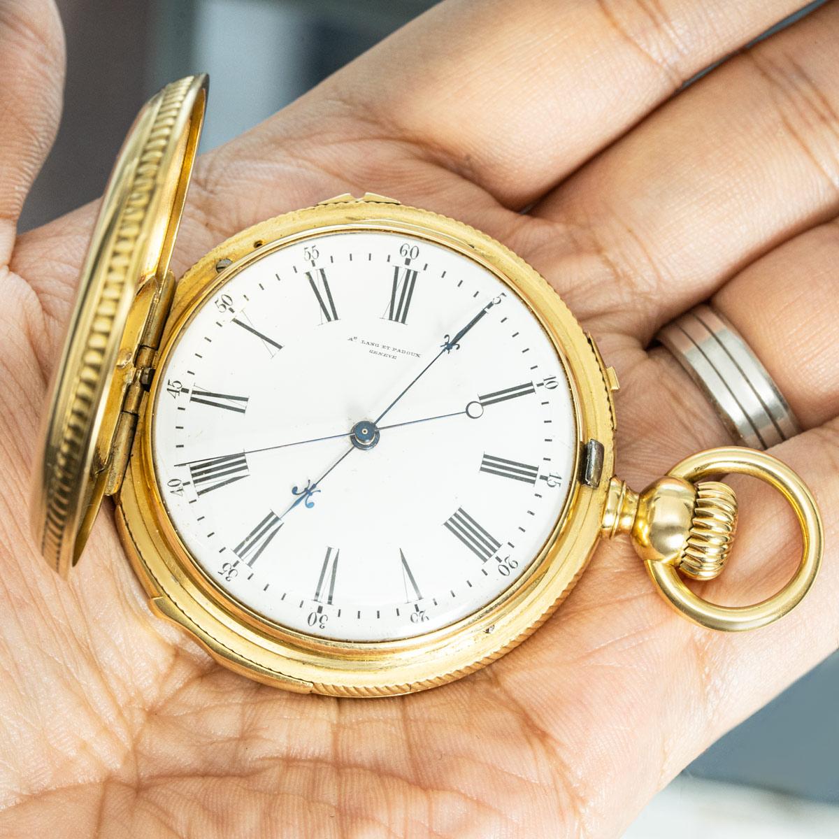AD Lang et Padoux Rare Gold Full Hunter Independant Second Minute Repeater C1880 For Sale 6
