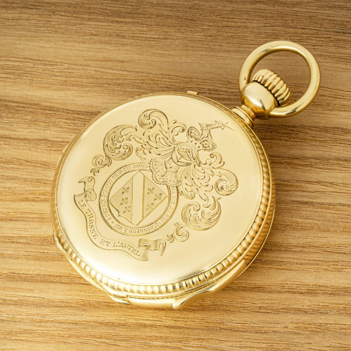 AD Lang et Padoux Rare Gold Full Hunter Independant Second Minute Repeater C1880 For Sale 5