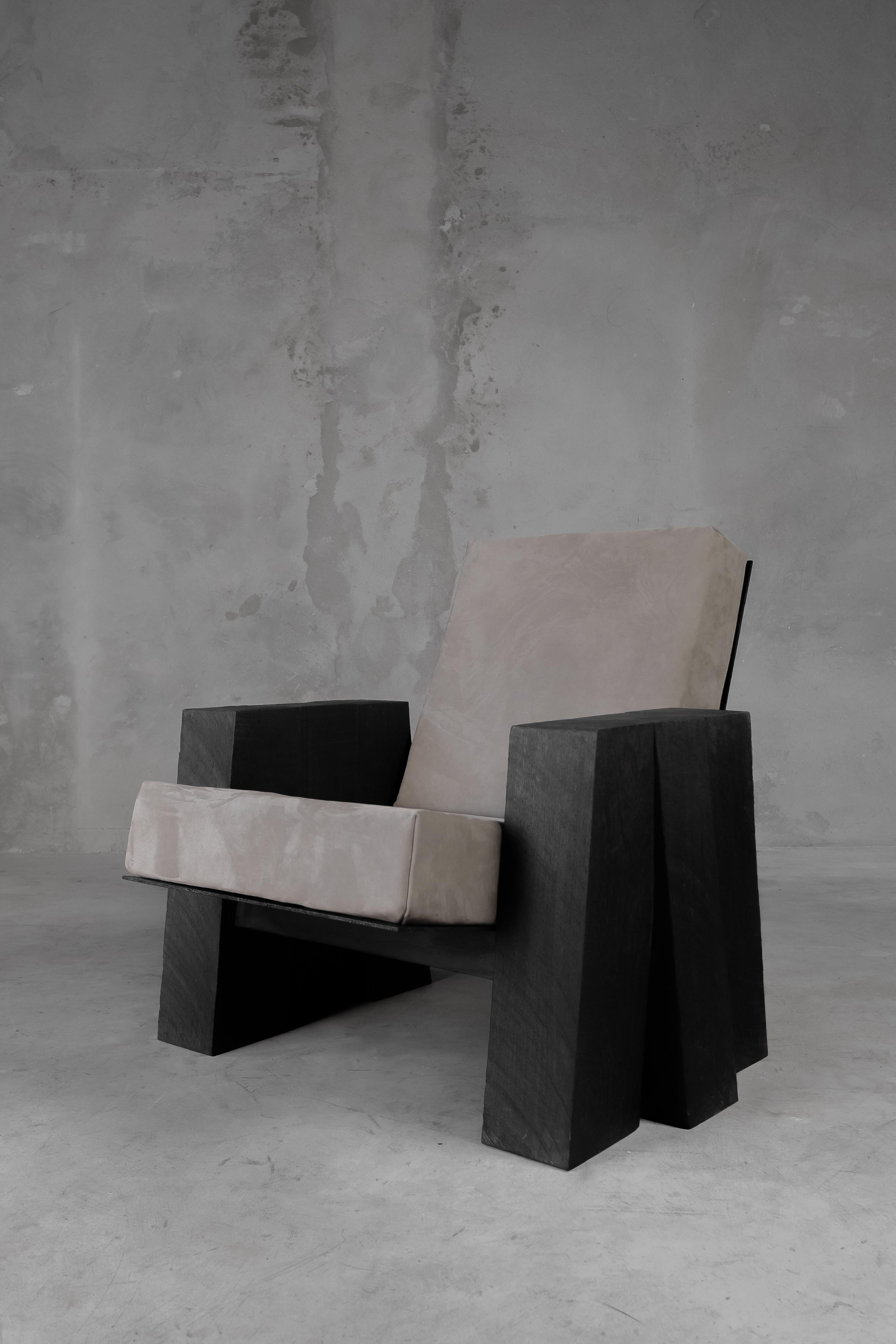 Modern AD Lounge Chair, Sculpted Iroko Wood, Arno Declercq