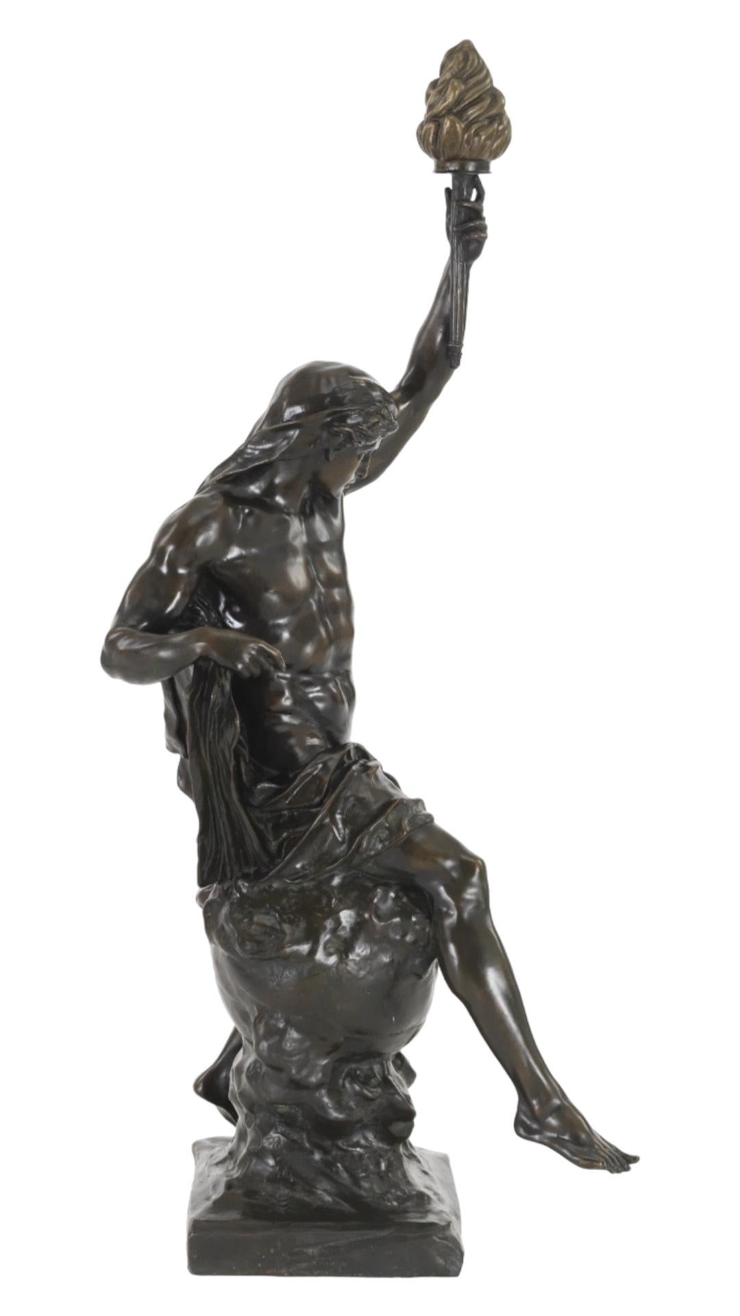 Neoclassical Revival Ad Lumen Bronze Sculpture After Emile Louis Picault (1833-1915) For Sale