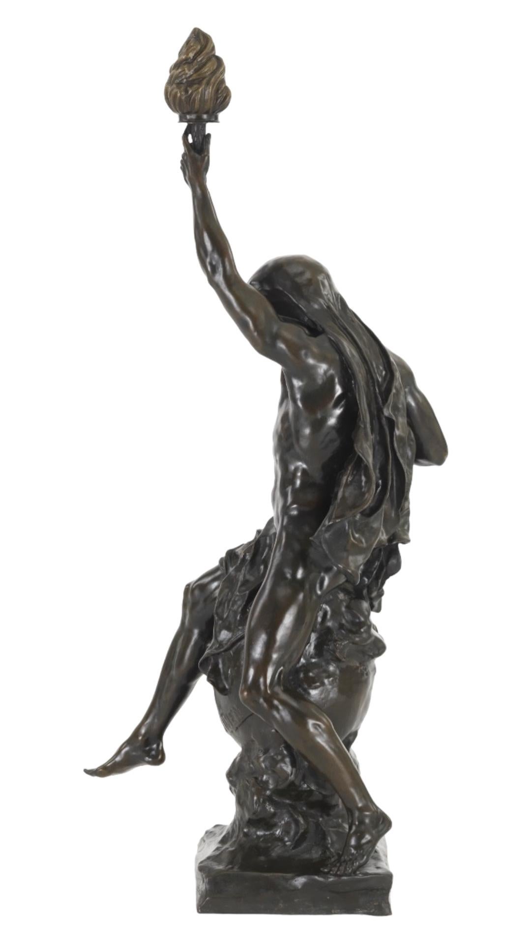 French Ad Lumen Bronze Sculpture After Emile Louis Picault (1833-1915) For Sale