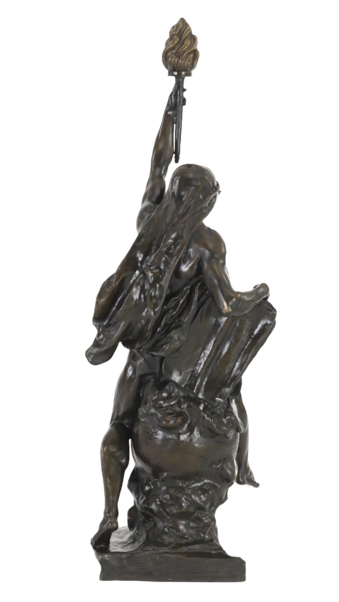 Patinated Ad Lumen Bronze Sculpture After Emile Louis Picault (1833-1915) For Sale