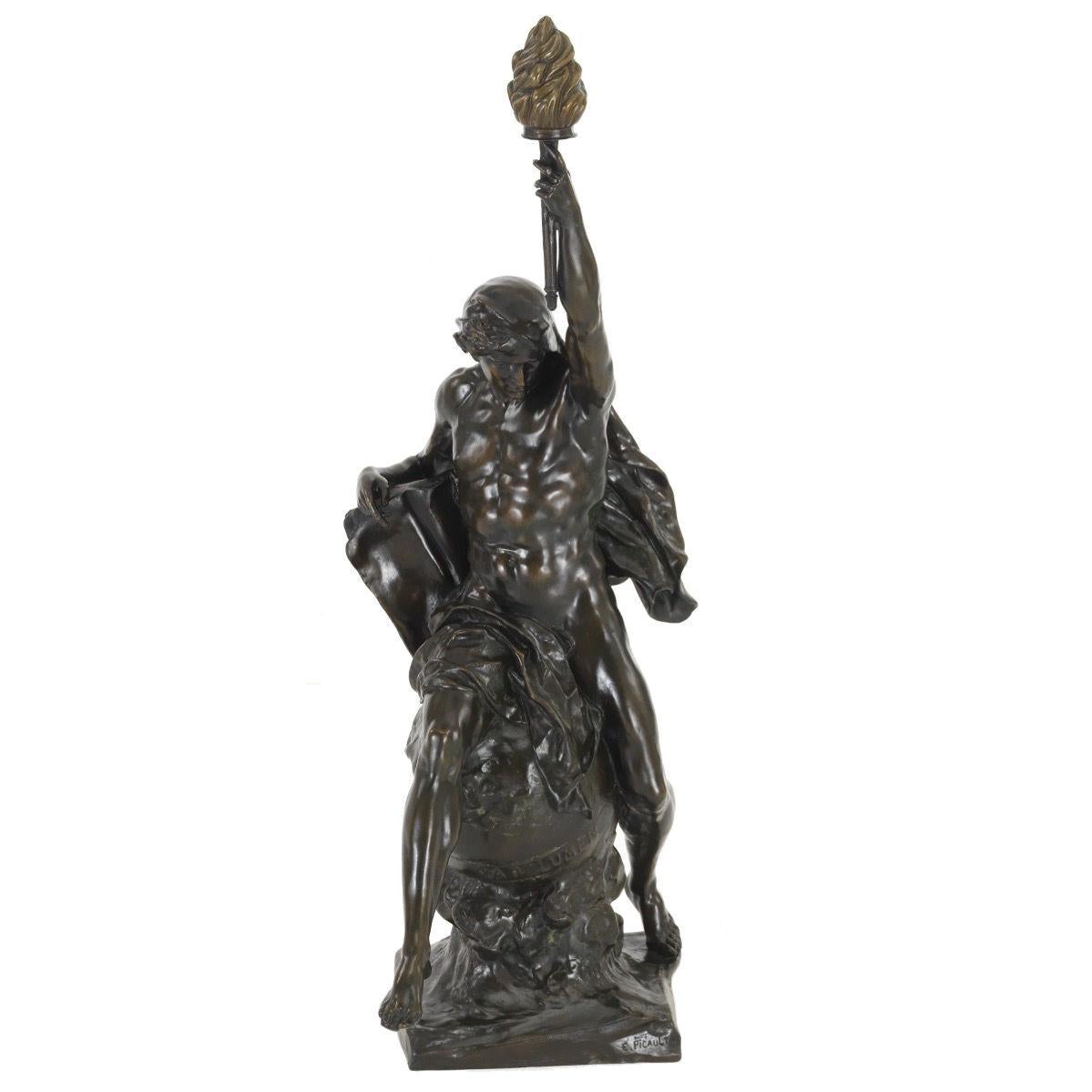 Ad Lumen Bronze Sculpture After Emile Louis Picault (1833-1915) For Sale