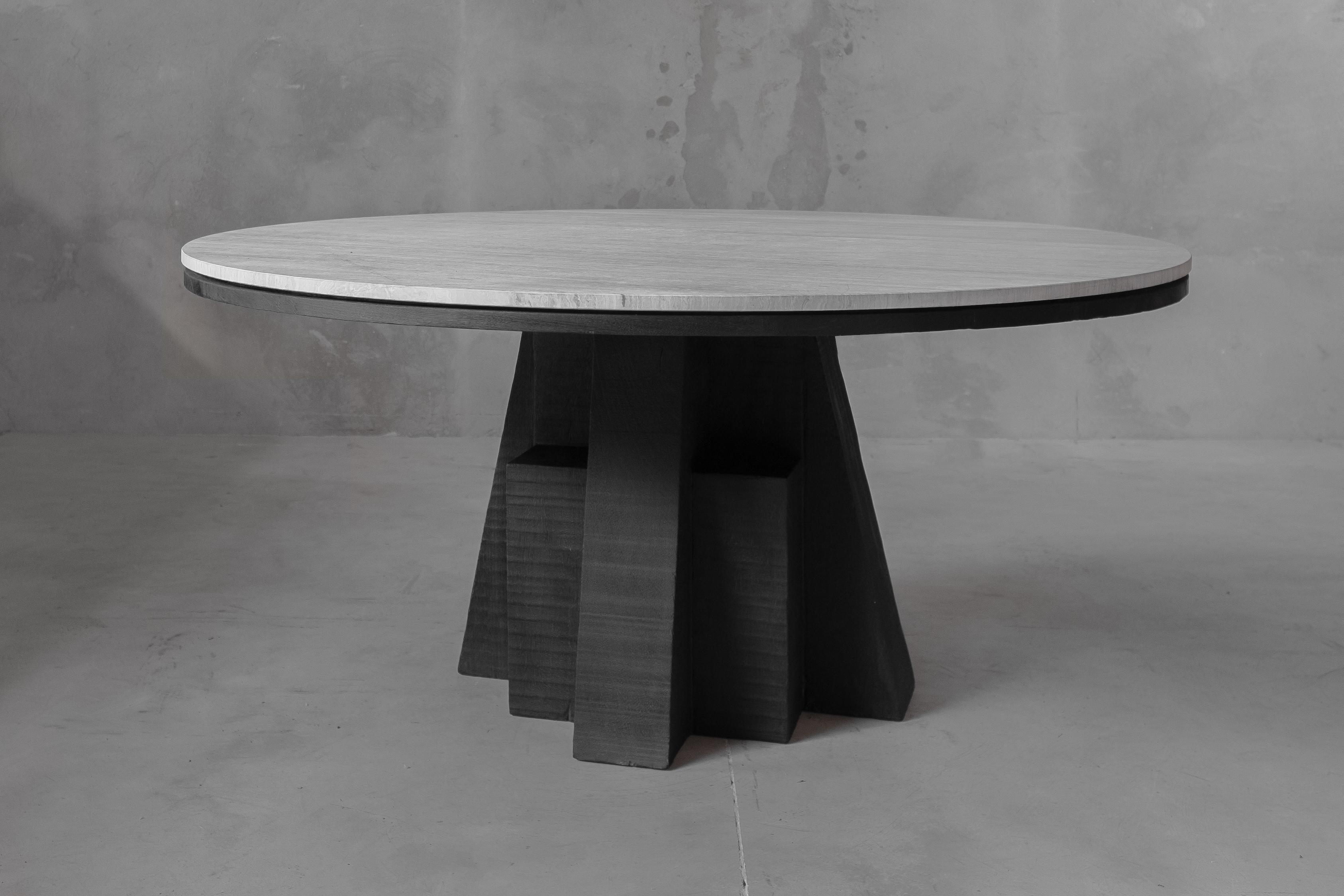 AD Round Table Iroko and Stone Signed Table, Arno Declercq 1
