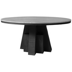 AD Round Table Iroko and Stone Signed Table, Arno Declercq