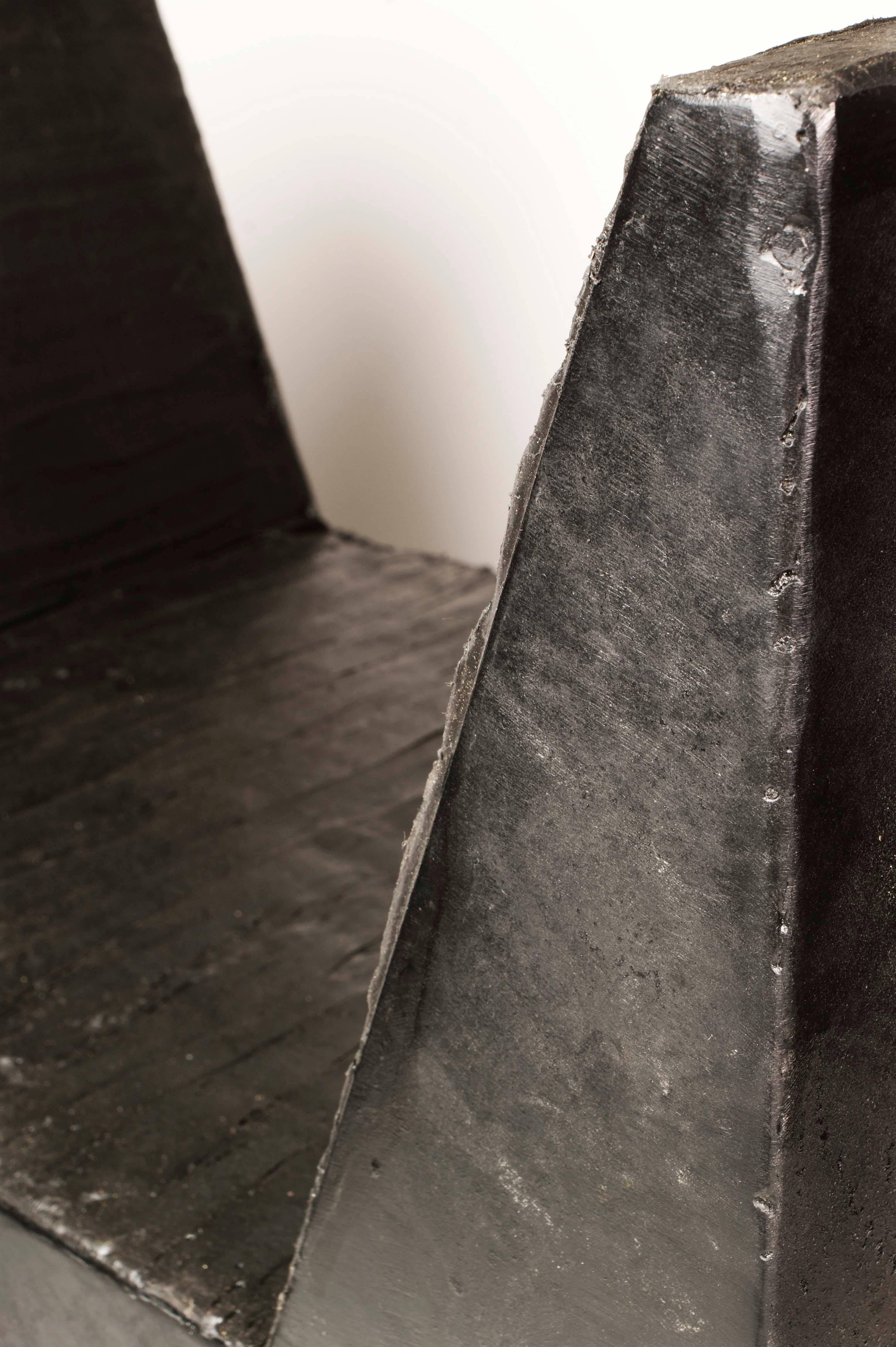 Modern U-shaped Form Rubber seat and Burned Steel Medium Stool by Arno Declercq For Sale